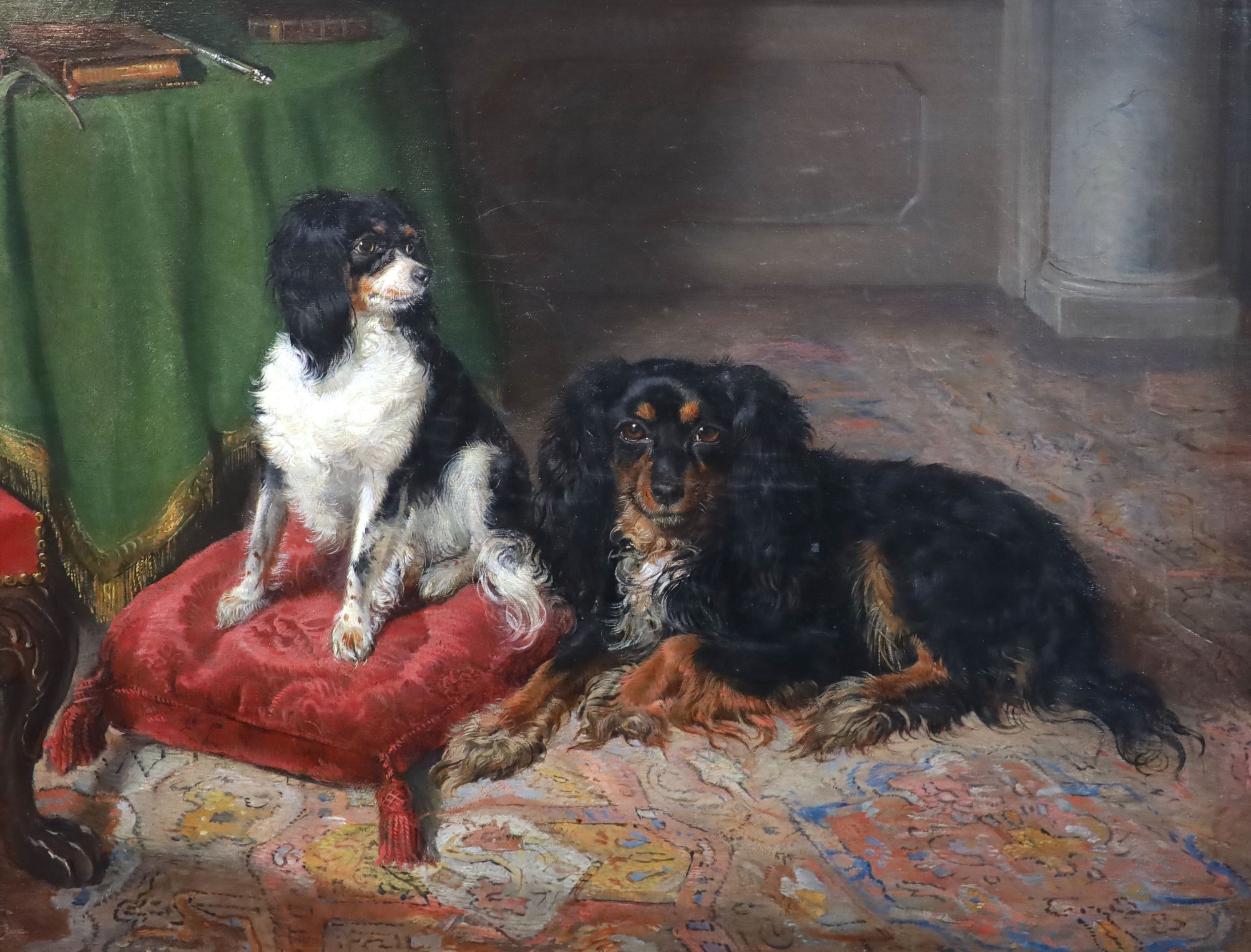 Sir Edwin Henry Landseer (1802-1873), Portrait of two spaniels, oil on canvas, 33 x 43cm.